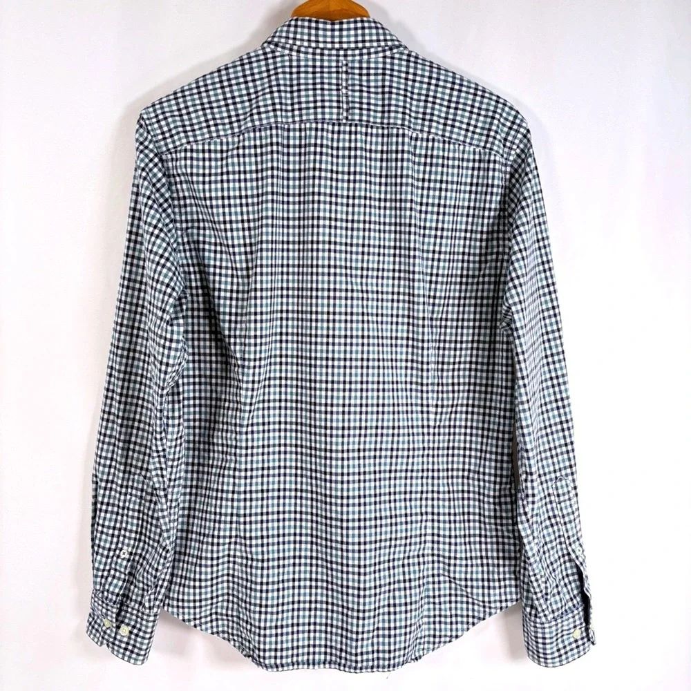 Banana Republic Button Down Shirt Blue White Gingham Grant Fit Custom 078 Wash M